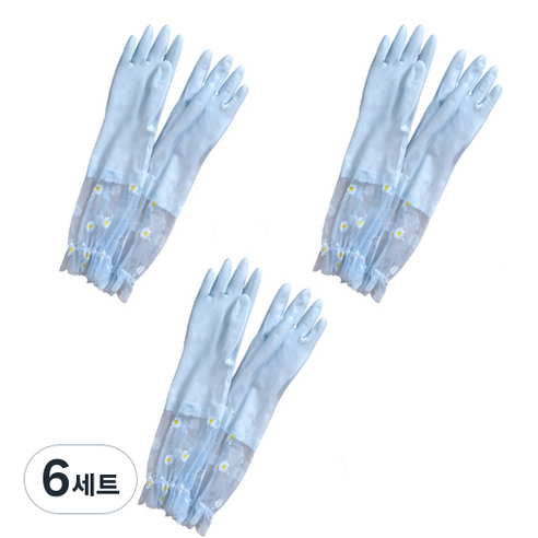 리즈제이니 라텍스 고무장갑 L, 26 젤리 롱 연꽃 레이스 플러스 벨벳(블루), 6세트