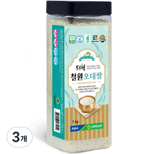 김화농협 GAP인증 두루웰 철원 오대쌀 백미, 1kg, 3개