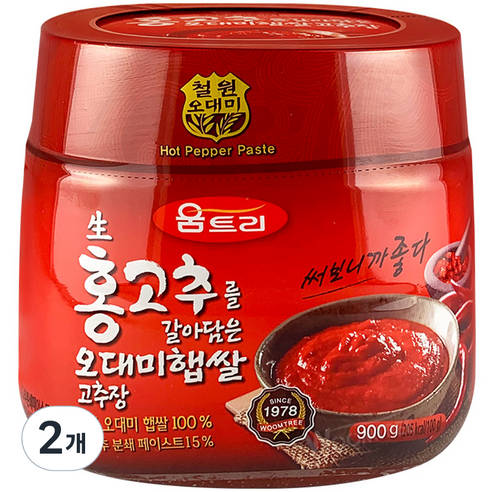 움트리 홍고추를 갈아담은 오대미 햅쌀 고추장, 900g, 2개