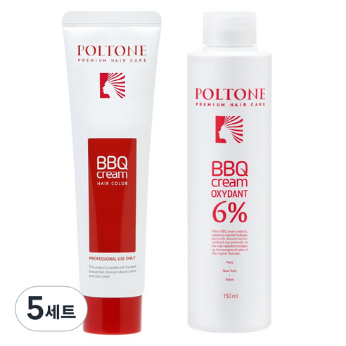 폴톤 BBQ 크림 150ml + 옥시던트 6% 산화제 150ml 세트, 7GY 새치를 위한 노랑빛 밝은 황갈색, 5세트