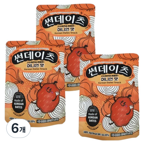 썬데이츠 대추스낵 어니언맛, 20g, 6개