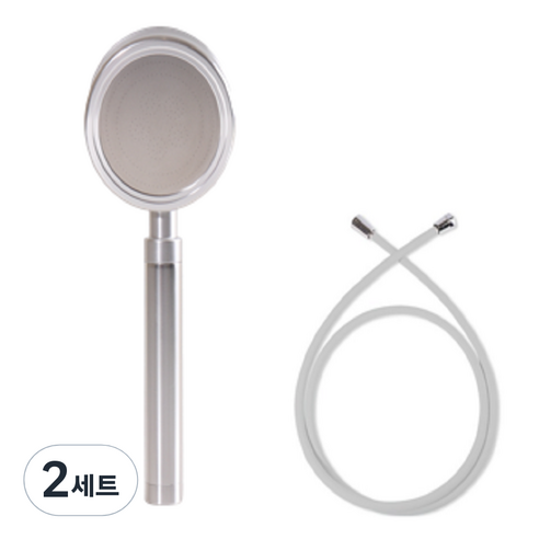 리필터 알루미늄 고수압 수압상승 샤워기 + PVC 물때끼지않는 샤워호스 2m 세트, 2세트, 화이트(호스)