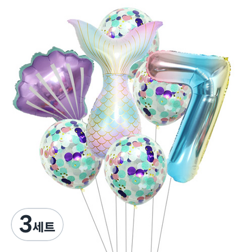 이모쿠비 생일파티 숫자풍선세트, 머메이드 7, 3세트