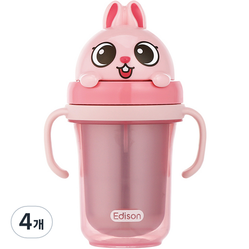 에디슨 국산 프렌즈 흘림방지 이중 스텐 빨대컵 2, 토끼 바니, 4개, 300ml