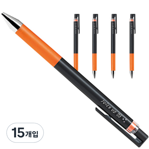 파이롯트 쥬스업 젤잉크 중성 노크펜 0.3mm, 오렌지, 15개