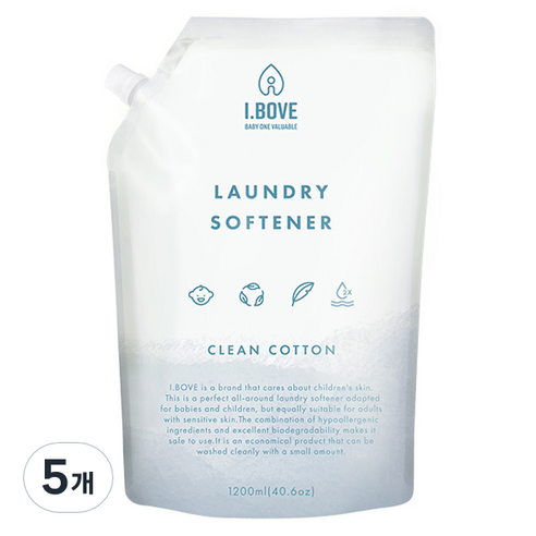 아이보브 베이직 고농축 클린코튼 아기 유연제 리필, 1200ml, 5개