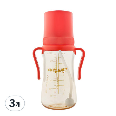 아이별프렌즈 PESU 빨대컵 300ml, 레드오렌지, 3개