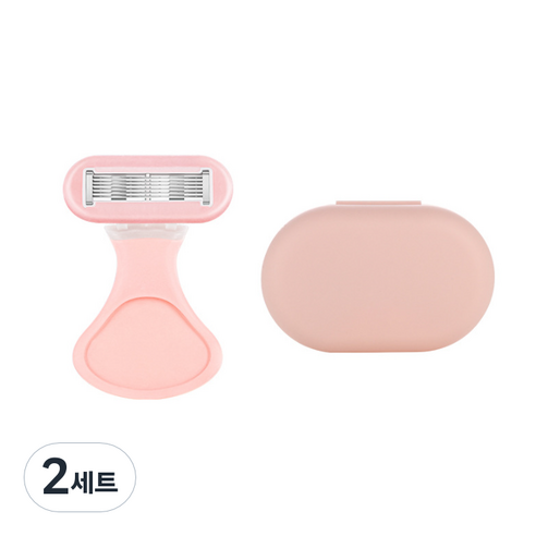 퍼플빈 휴대용 여성 제모 면도기 + 케이스 세트 핑크, 2세트, 1개