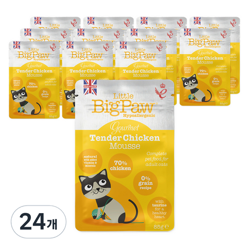 리틀빅파우 고양이 전연령용 무스 주식 캔 습식사료, 닭, 85g, 24개