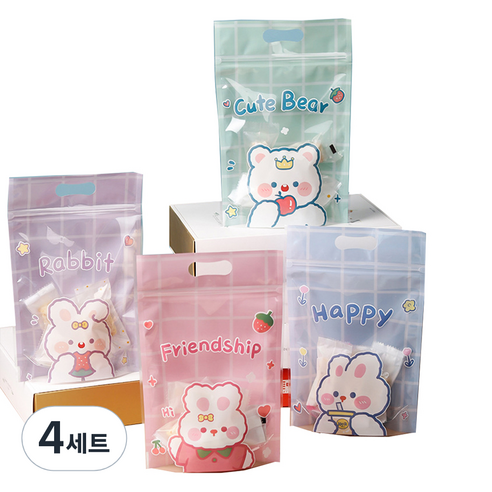캐릭터 손잡이 지퍼팩 선물봉투 50p 세트, 큐트애니멀, 4세트