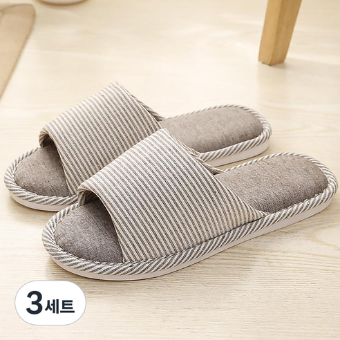 두발로 스트라이프 룸 인생 거실화, 브라운, 3세트