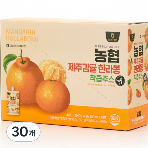 농협 제주감귤 한라봉 착즙주스, 100ml, 30개