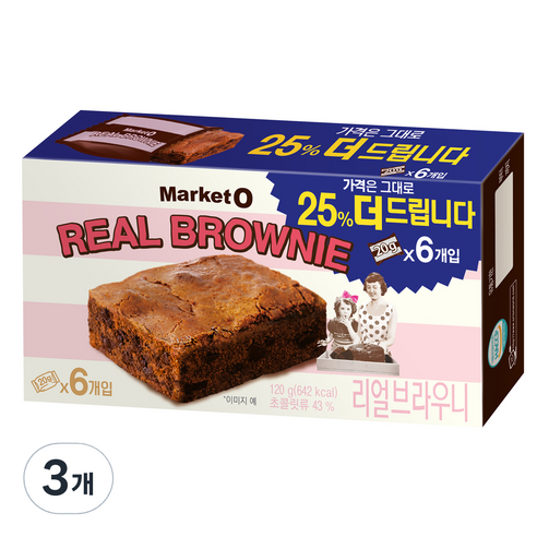 오리온 리얼 브라우니 6p, 120g, 3개
