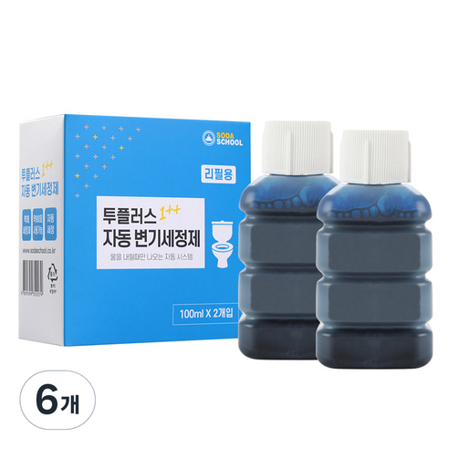 소다스쿨 투플러스 자동 변기세정제 리필용 2p, 6개, 200ml