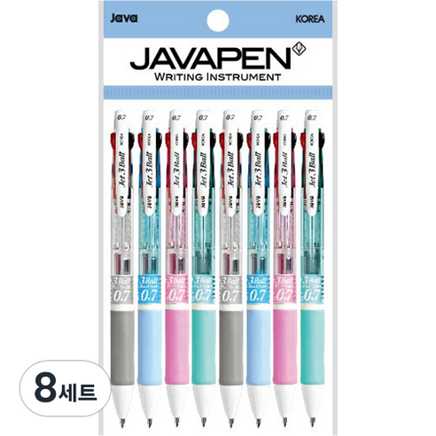 자바펜 제트3볼 다색펜 0.7mm, 하양, 하늘, 분홍, 민트, 8세트