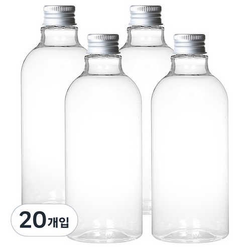 병도매닷컴 DN500 투명 음료용기 알루미늄 실버캡, 500ml, 20개입