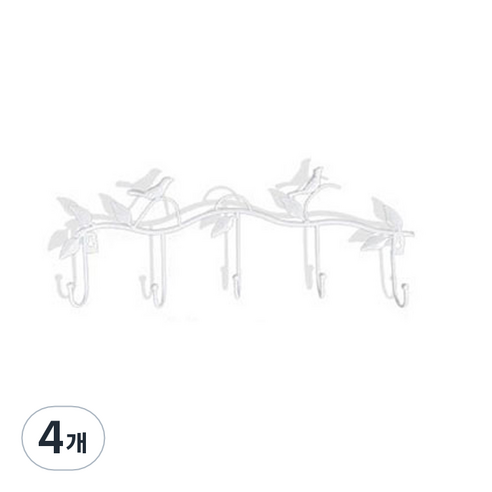 5구 인테리어 벽 옷걸이 행거, 화이트, 4개