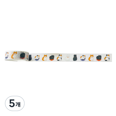특별한상점 DIY 다이어리꾸미기 테이프스티커 15mm x 5m, 앉아있는 고양이, 5개