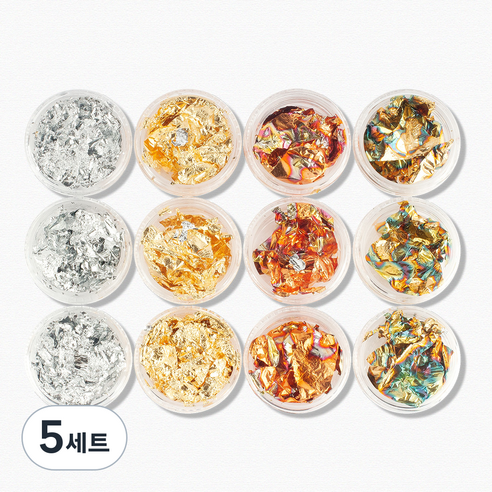 젤로젤로 젤네일 고급 자개 금박 은박 메탈릭 호일 네일 글리터 베이직 12종 세트, 5세트, 혼합색상