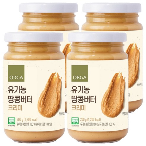 올가홀푸드 유기농 땅콩버터 크리미, 4개, 200g