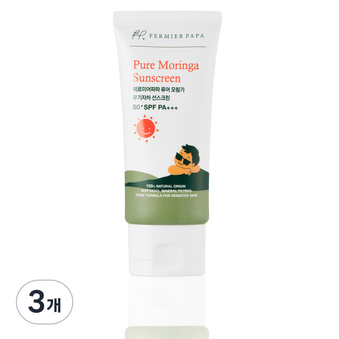 페르미어파파 퓨어 모링가 무기자차 선스크린 SPF50+ PA+++, 3개