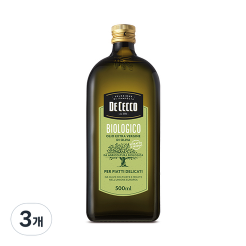 데체코 엑스트라 버진 올리브 오일 유기농, 500ml, 3개