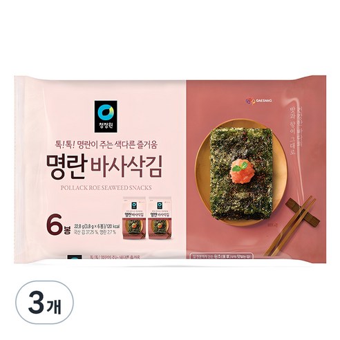 청정원 명란맛 바사삭김, 22.8g, 3개