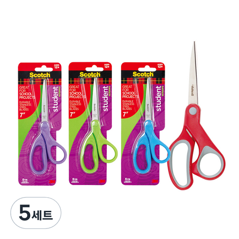쓰리엠 스카치 학생용 가위 17.8cm + 스카치 다용도 가위 대 20.3cm 세트, 랜덤발송, 5세트
