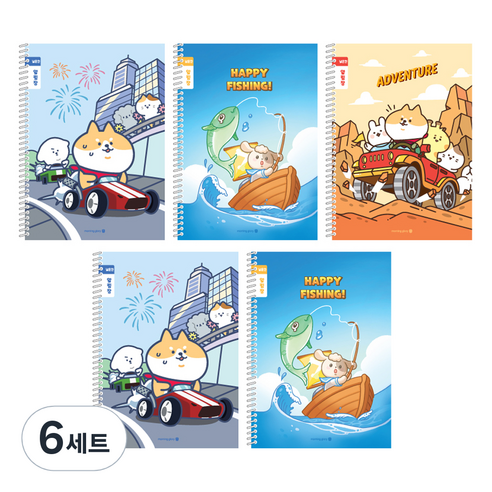 모닝글로리 채움노트 초등 스프링 노트 알림장 넓은칸 3종 + 랜덤발송 2p 세트 A, 댕댕이레이싱, 대어, 댕댕이어드벤처, 6세트
