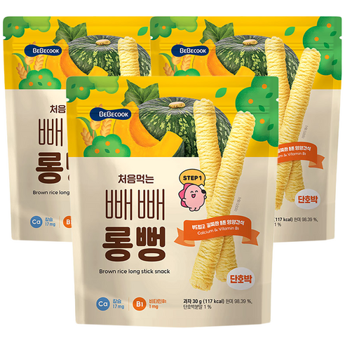 베베쿡 처음먹는 빼빼롱뻥 30g, 3개, 단호박