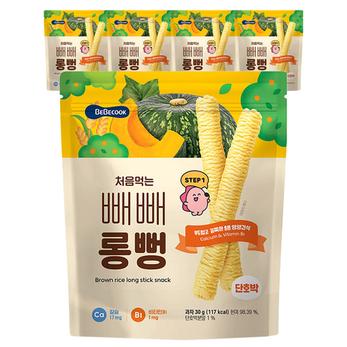 베베쿡 처음먹는 빼빼롱뻥 30g, 5개, 단호박