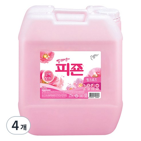 피죤 레귤러 섬유유연제 핑크로즈 본품, 20L, 4개