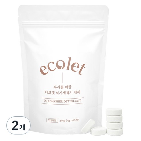 에코렛 자연유래 1종 식기세척기 세제, 240g, 2개