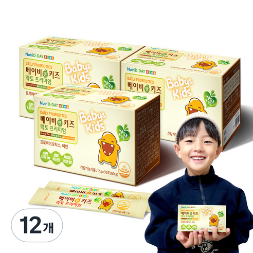 뉴트리디데이 베이비앤키즈 락토프리미엄 유산균, 30회분, 60g, 12개
