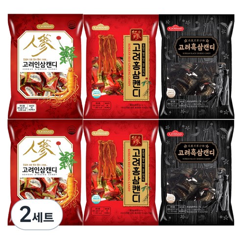 일광제과 고려홍삼캔디 280g 2p + 고려인삼캔디2 280g 2p + 고려흑삼캔디 280g 2p, 1.68kg, 2세트