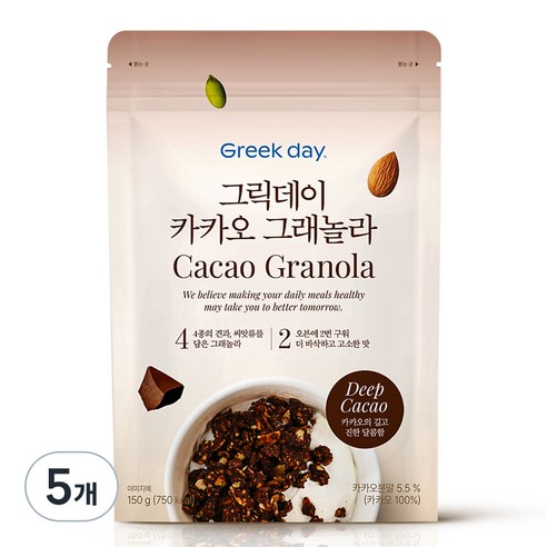 그릭데이 크런치 리얼카카오 그래놀라 시리얼, 150g, 5개