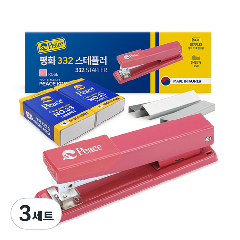 피스코리아 스테플러 332 + 리필 33호침 2p 세트, 핑크, 3세트