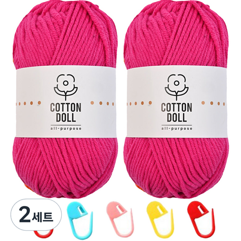 니뜨 코튼돌실 50g x 2p + 단수링 5p 세트, 15 마젠타(뜨개실), 랜덤발송(단수링), 2세트
