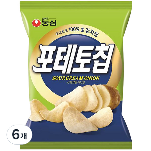농심 포테토칩 사워크림 어니언 감자칩, 6개, 60g