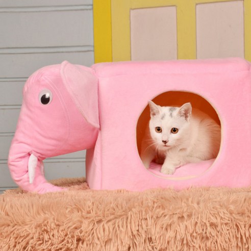 딩동펫 반려동물 고양이 코끼리 사각 하우스, 핑크