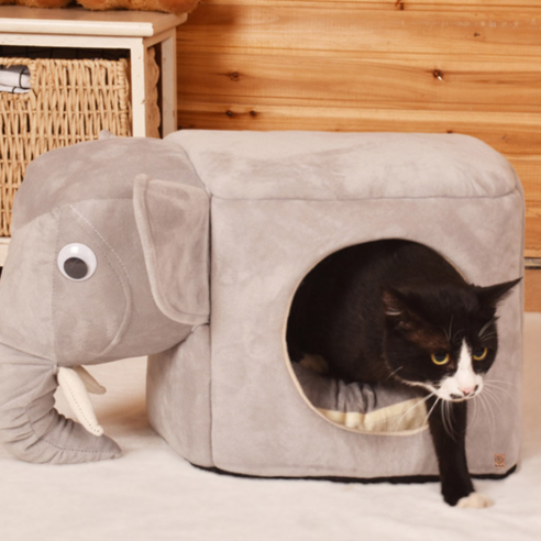 딩동펫 반려동물 고양이 코끼리 사각 하우스, 그레이