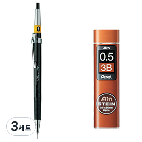 펜텔 그래프 제도 샤프 PG5-AD + 아인슈타인 샤프심 3B 세트, 3세트, 0.5mm