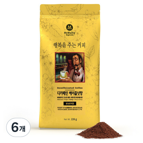 맥널티커피 디카페인 헤이즐넛향 분쇄 원두 커피, 6개, 226g, 핸드드립