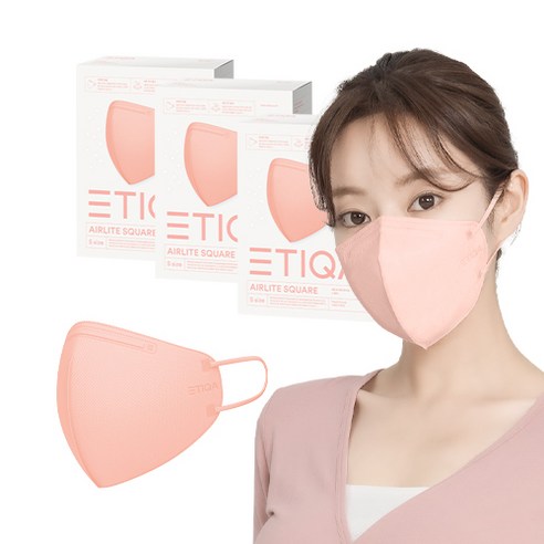 ETIQA 에어라이트 스퀘어 마스크 소형, 10개입, 3개, 피치코랄