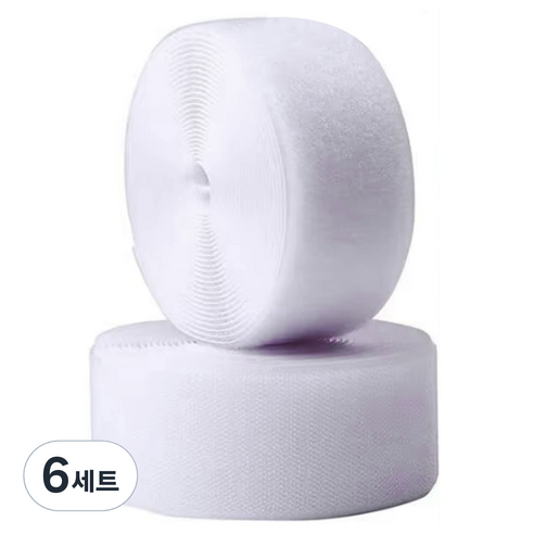 엔더 튼튼한 대형 벨크로 찍찍이 테이프 암수 5cm x 1m 화이트, 6세트
