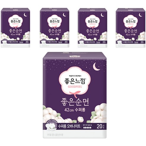 좋은느낌 좋은순면 42cm 수퍼롱 오버나이트 생리대 패드형, 20개입, 5팩