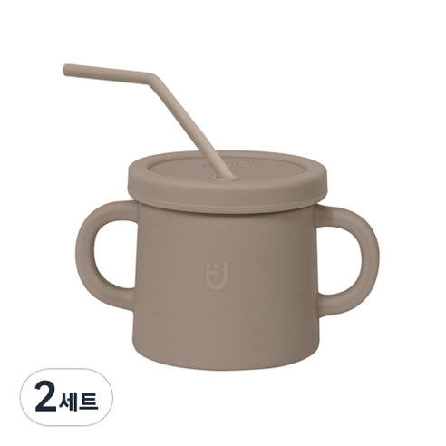 블루마마 모아컵+뚜껑+빨대 세트, 베이지, 2세트