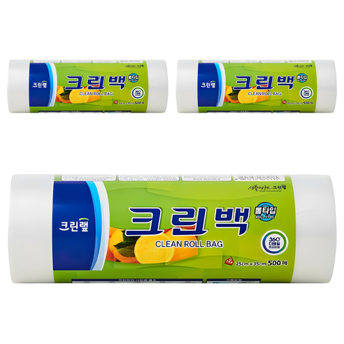 크린랲 크린백 롤타입 중 25cm x 35cm, 중(M), 500개입, 3개