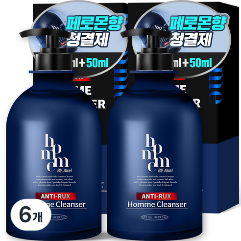 아케이 옴므 안티럭스 올인원 쿨링 남성청결제, 6개, 550ml