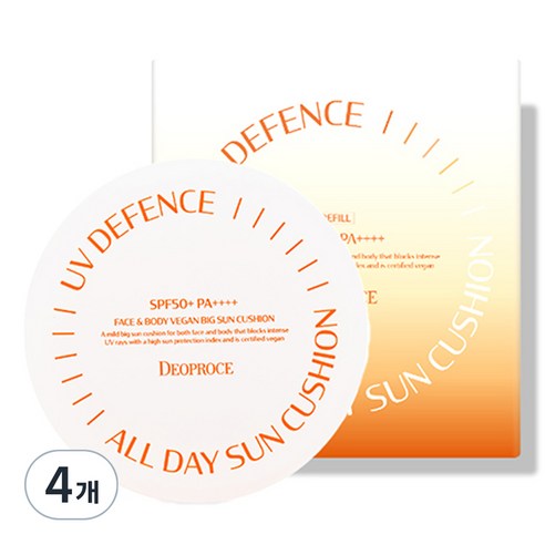 [비건뷰티] 디오프러스 유브이 디펜스 올 데이 선쿠션 SPF50+ PA++++, 25g, 4개